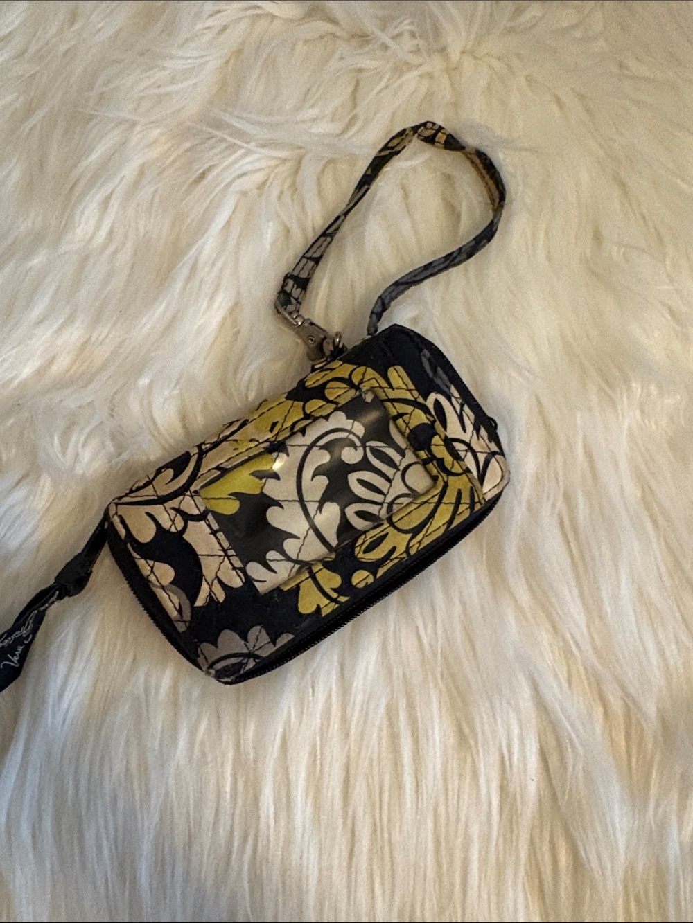 Floral Pattern Wristlet Bag in Black, Yellow & Cream